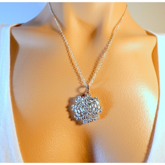 Natural Sky Blue Topaz  Star Burst-Flower 925 Sterling Silver Pendant Necklace - Picture 10 of 10